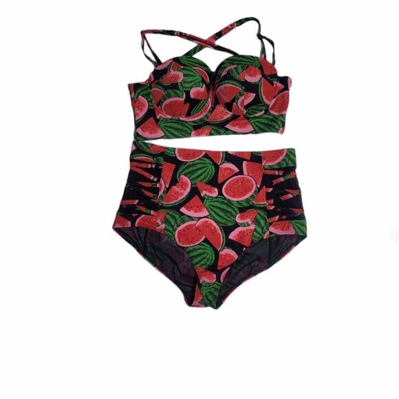 TORRID bikini 2 piece watermelon push up and lattice mesh bottom swimsuit 0X/12 - Picture 2 of 15